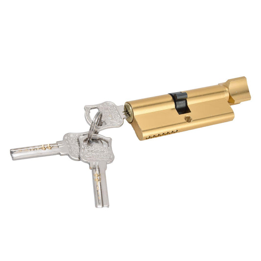 Gold cylinder lock core with two keys and key ring