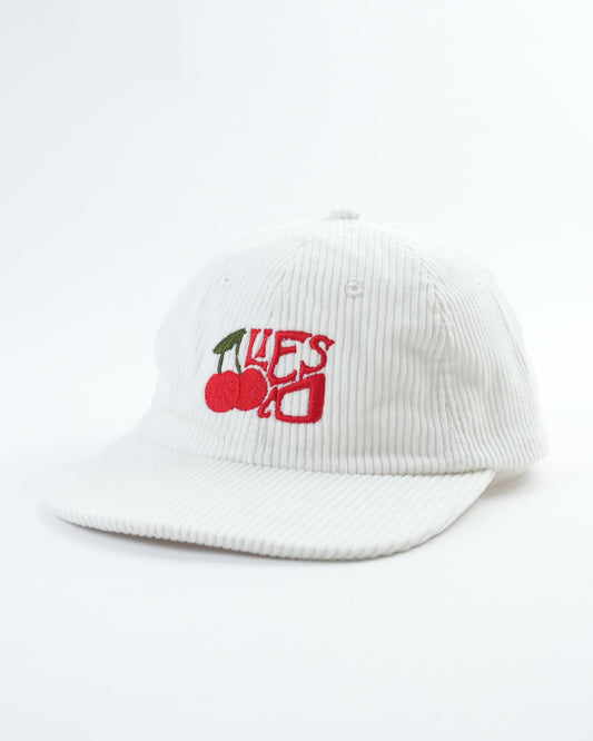 White ribbed baseball cap with cherry logo front