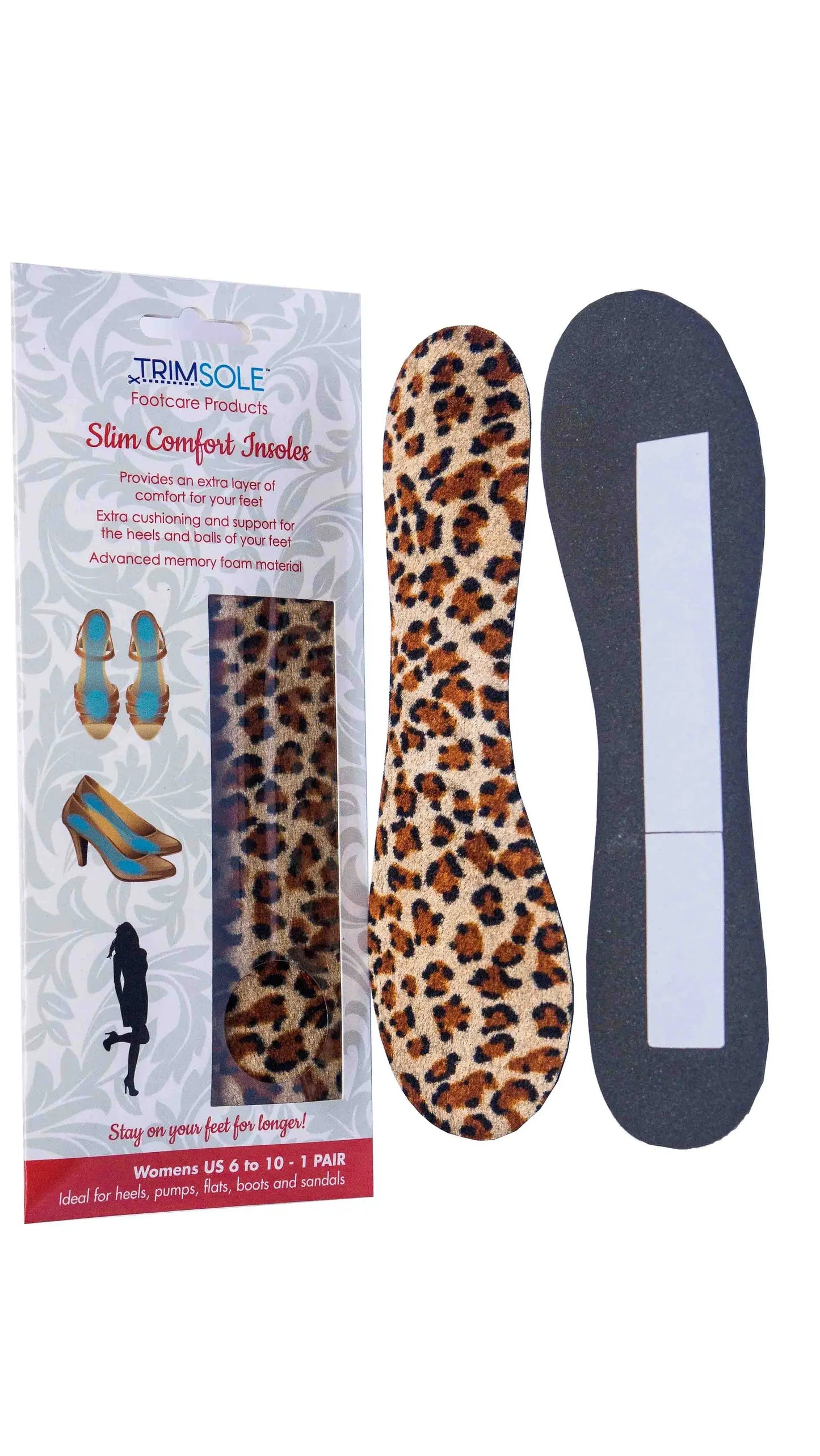 Leopard print slim insole pair for high heels with dark gray backing