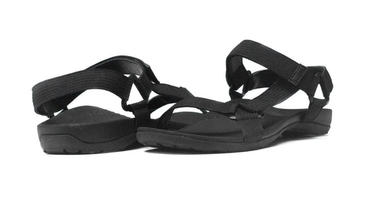 Orthotic sandals side view with crisscross straps and cushioned sole