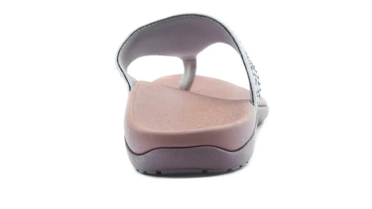 Pink orthotic slide sandal with rhinestone strap and contoured cushioned footbed