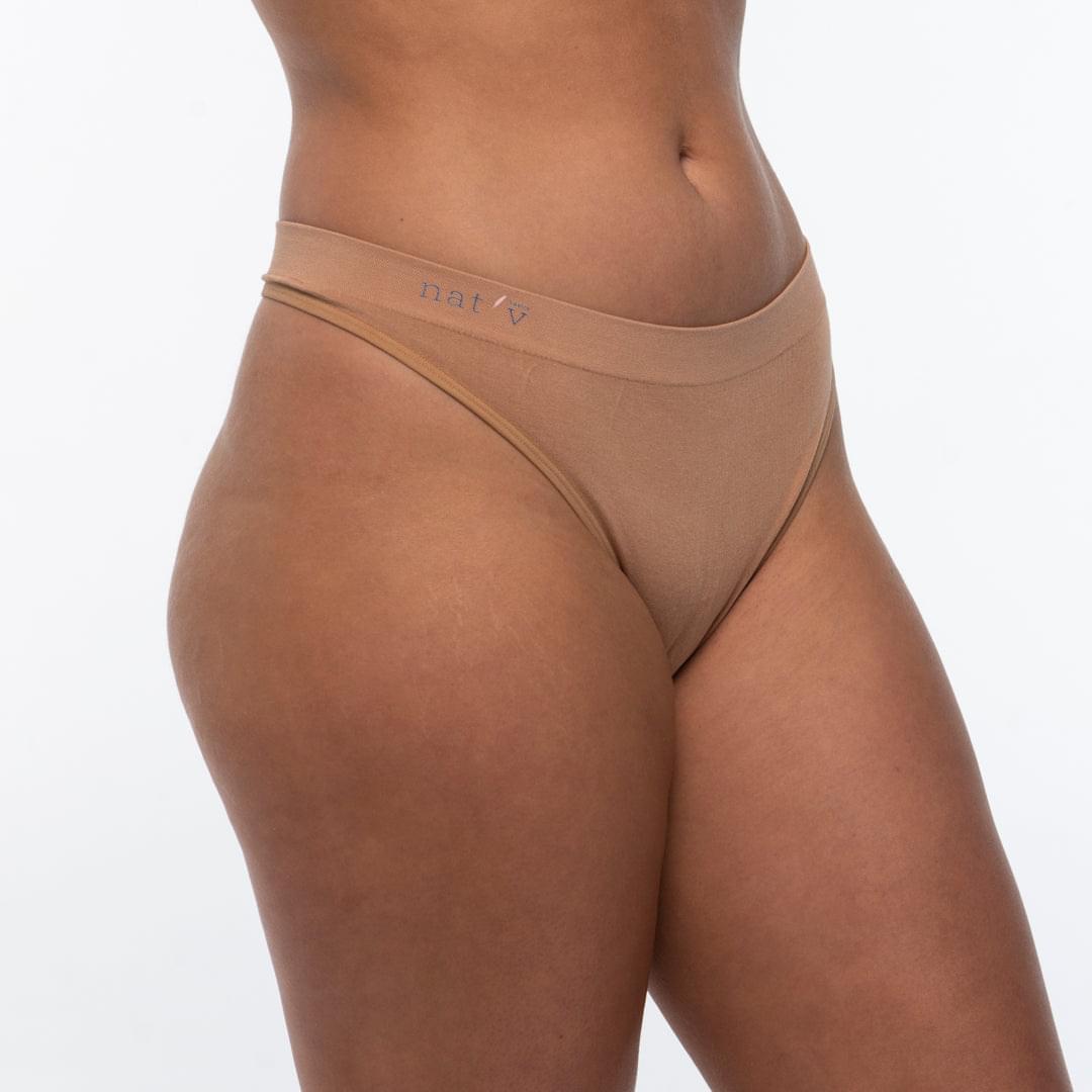 Beige cheeky G-string underwear thong, low-rise coverage