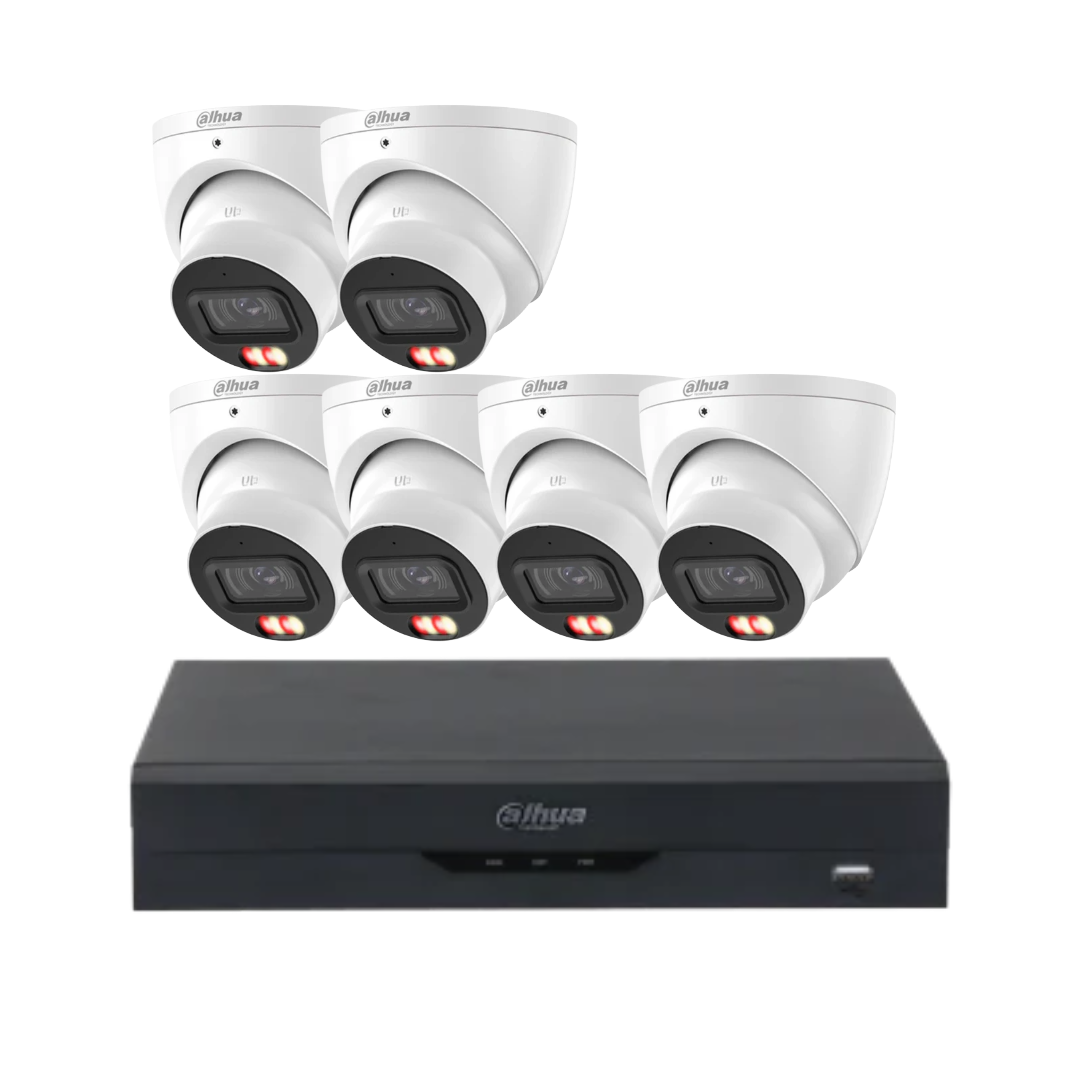 Dahua 8 Channel AI Security System with 6MP WizSense Turret Cameras (DH-IPC-HDW3667) | 5 to 8 Camera Kit with NVR4108 & Surveillance HDD