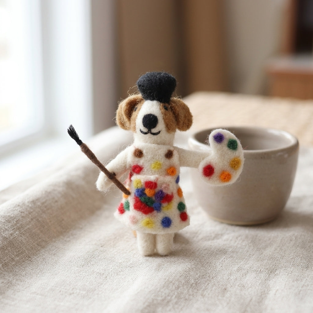 Handmade Wool Felt Artist Dog Ornament
