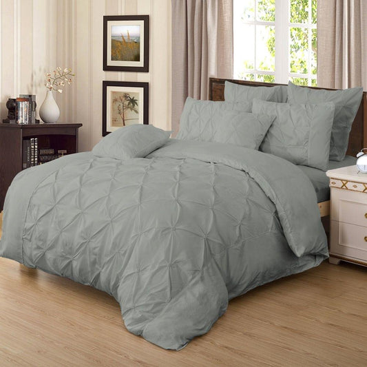 Light grey super king duvet cover set with diamond pintuck quilted pattern