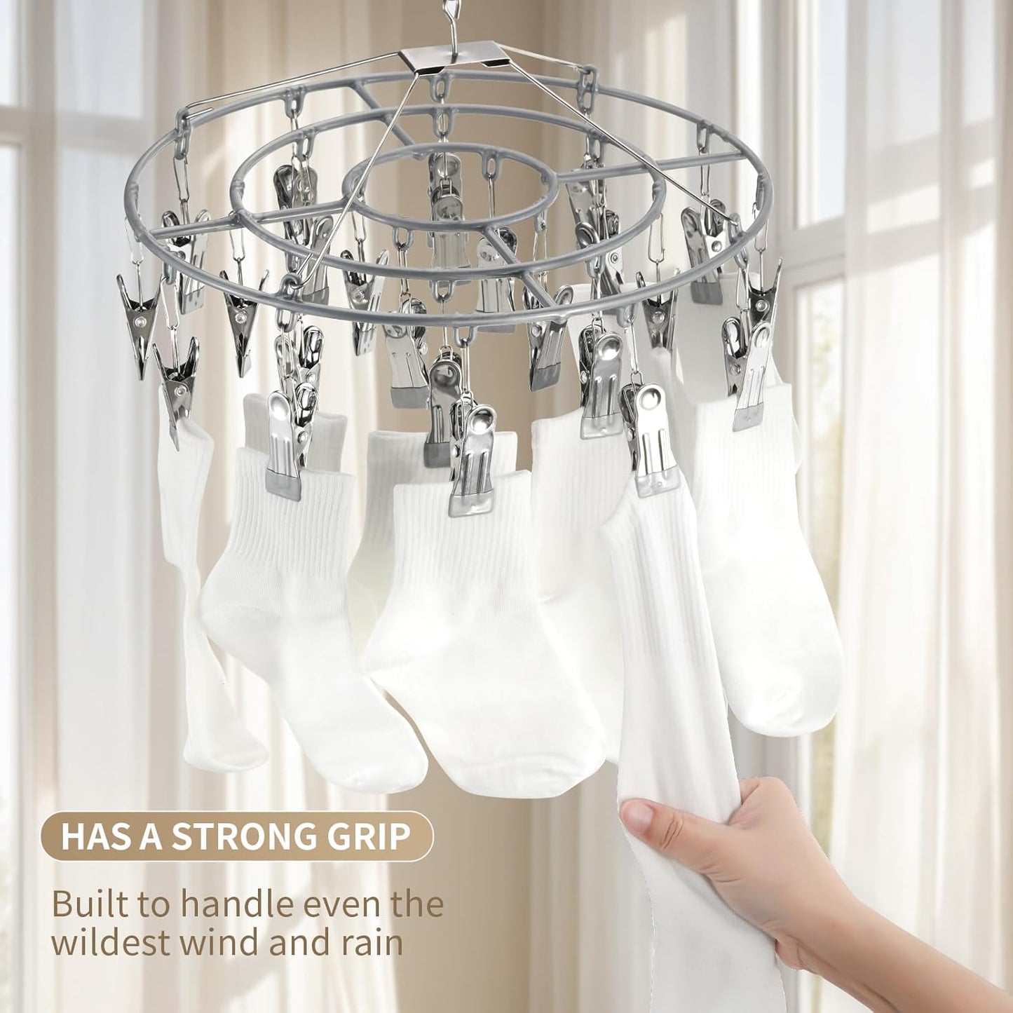 Drying Rack Clothing with 24 Clips,Sock Hanger for Drying,Hanging Clothes Dryer Underwear Hangers Racks Laundry Herb Socks Panty Wet Bra Lingerie Baby cates Foldable Small Indoor Metal