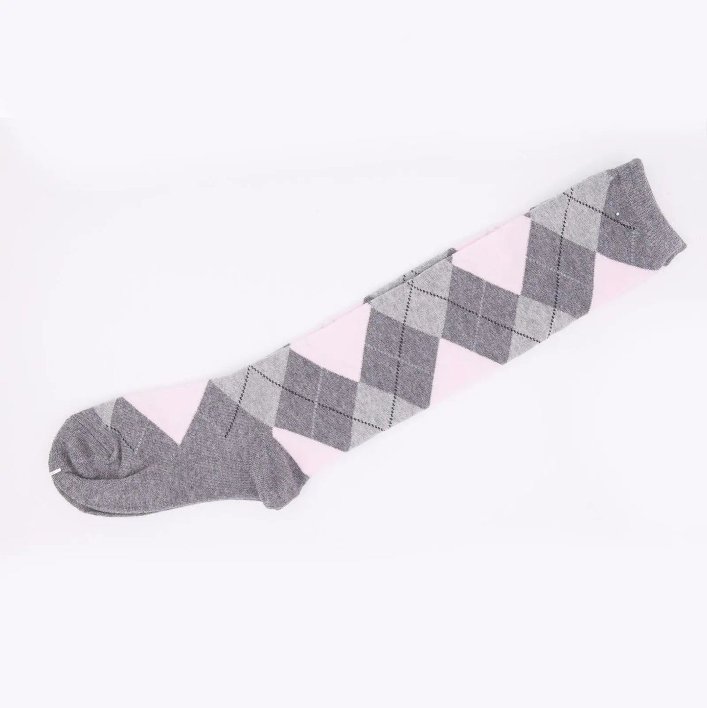 Grey Pink Argyle Diamond Check Womens Knee High Socks