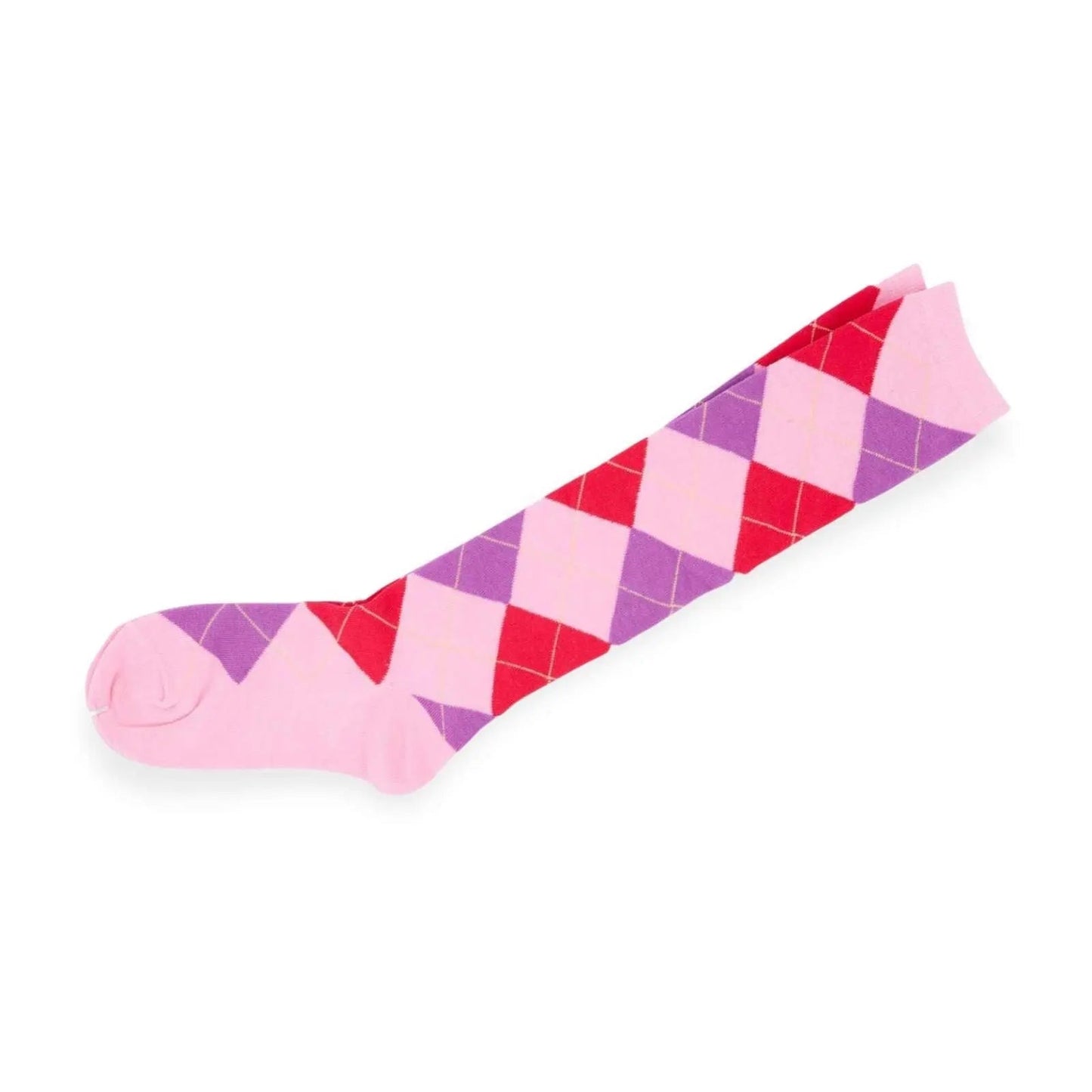 Womens Knee High Argyle Socks Purple Pink Diamond Check