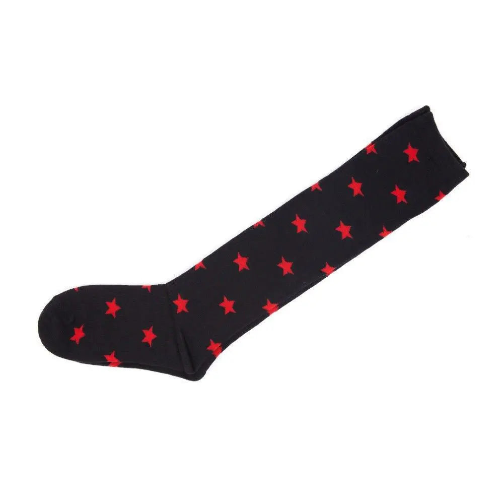 Womens Red Star Knee High Socks Striped Ladies Black AU Stock