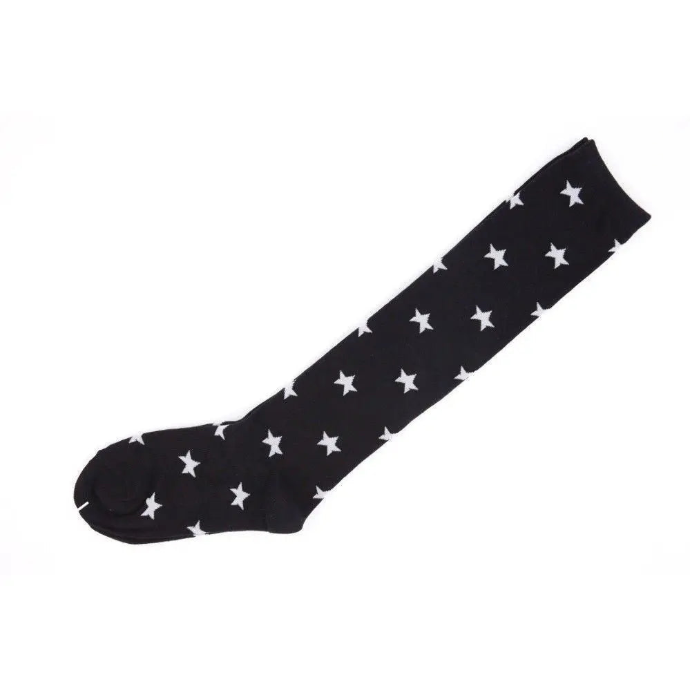 Ladies White Star Knee High Socks Striped Womens Stripe AU Stock