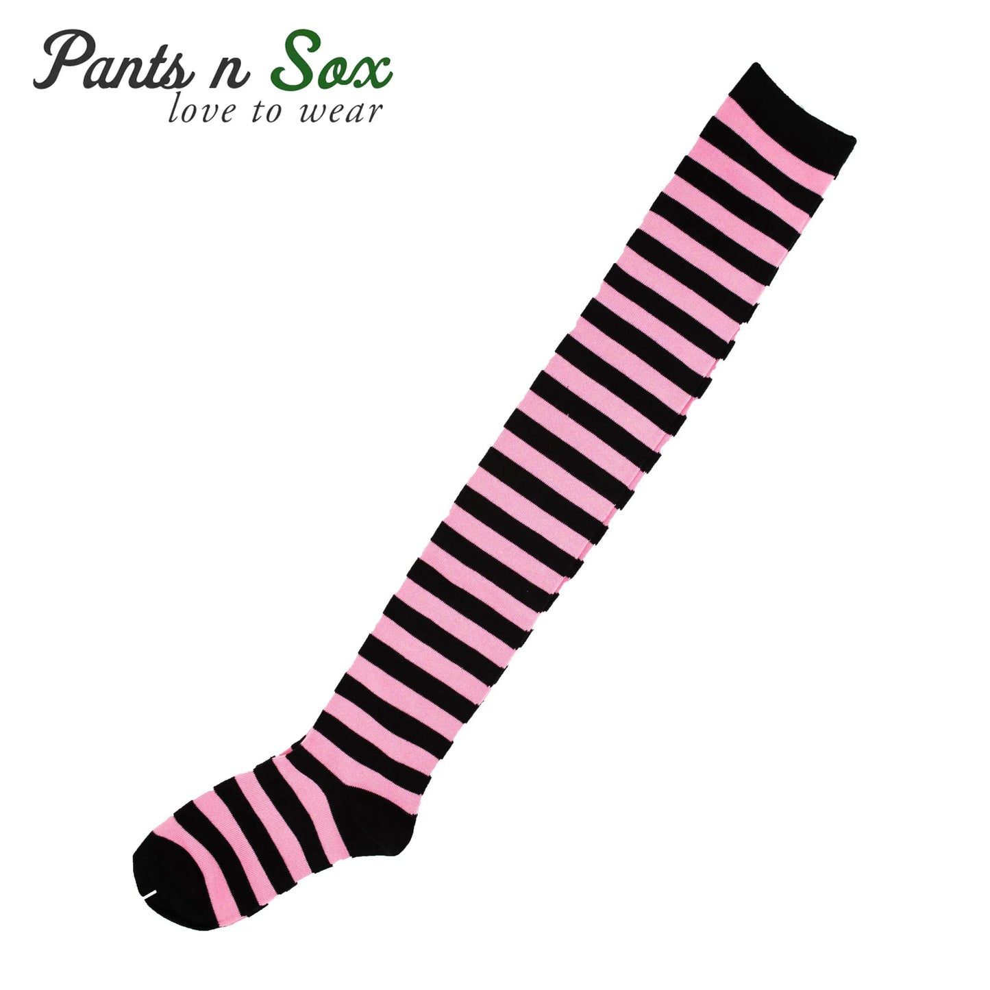 New Womens Ladies Black Pink Striped Thigh High Socks Size 2-8