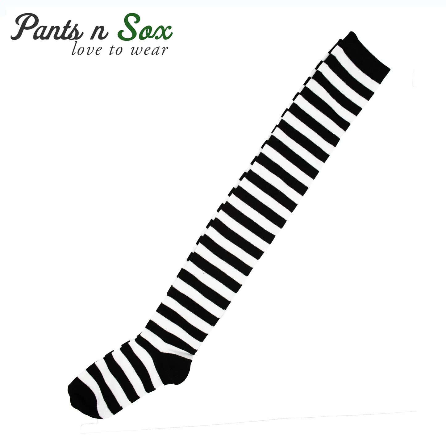 New Womens Ladies Black White Striped Thigh High Socks Size 2-8
