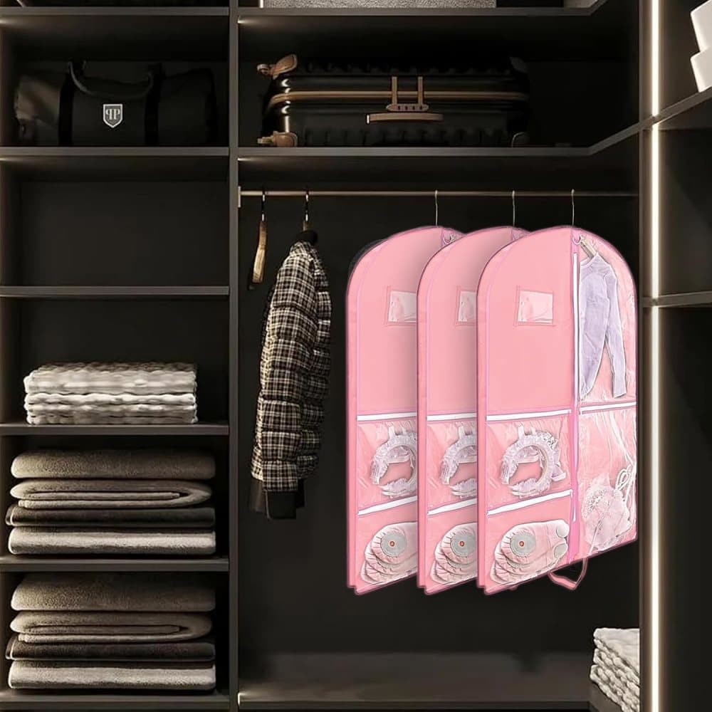 Foldable Garment Bag with 5 Pockets, Pink, 110x60 cm