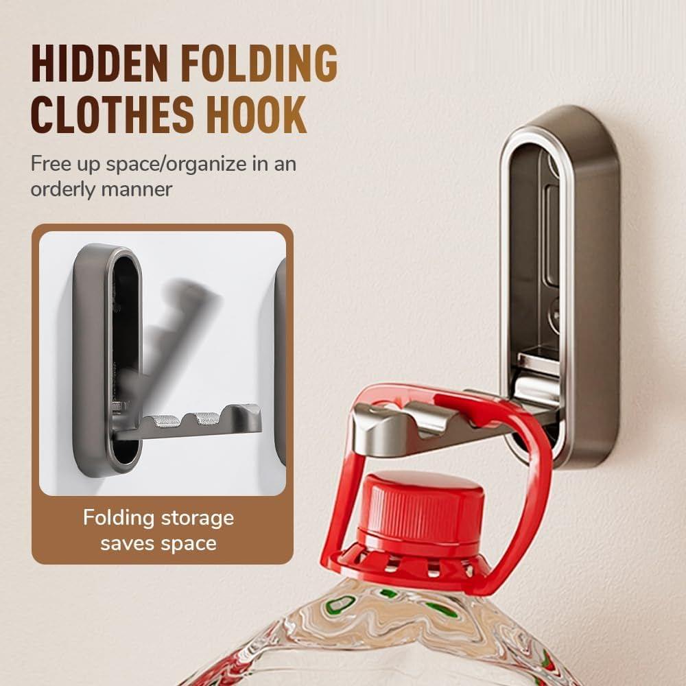 Gray folding wall hook with cover open, showing inner arm for hanging