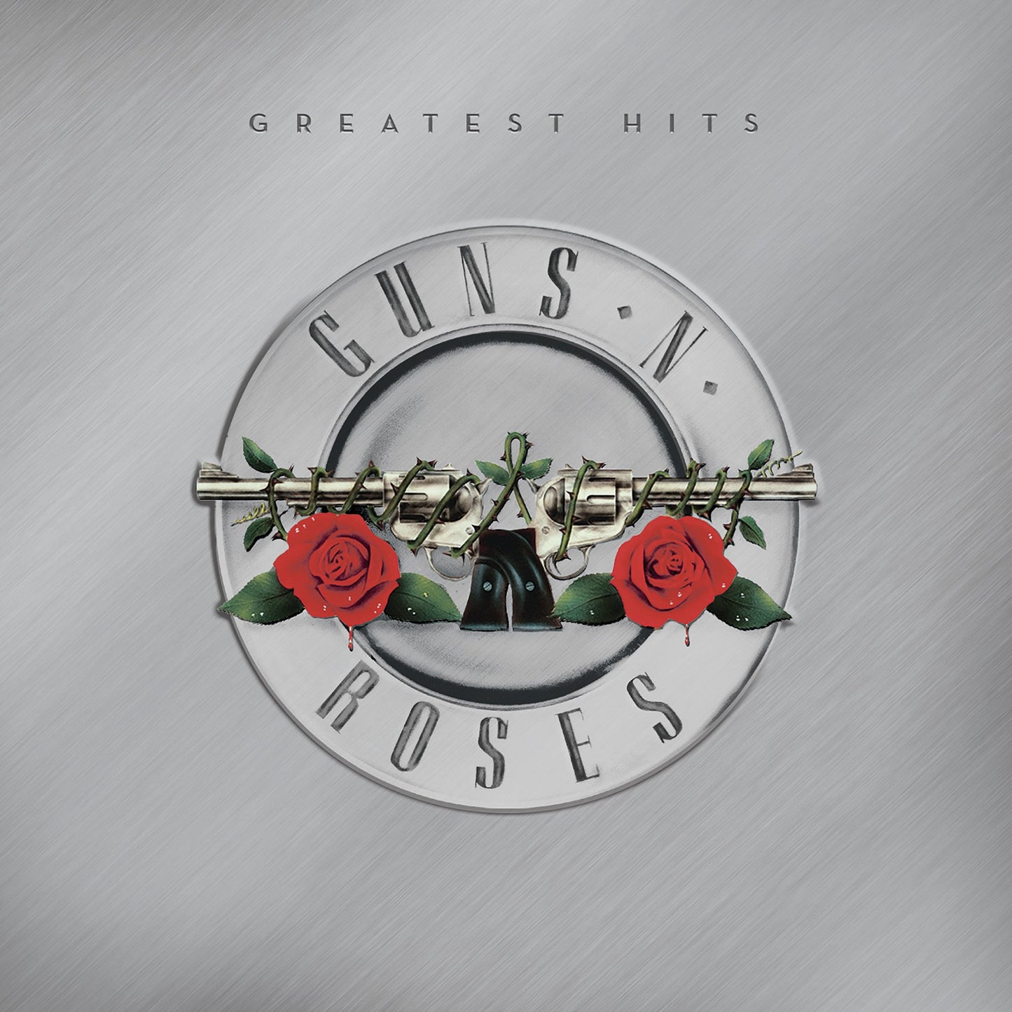 Guns N Roses Greatest Hits vinyl album cover art with roses and band lettering