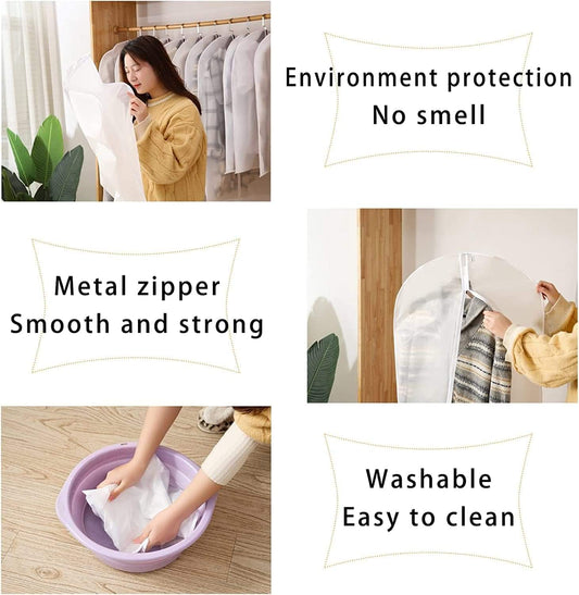 Suit garment dust cover with metal zipper, white storage bag