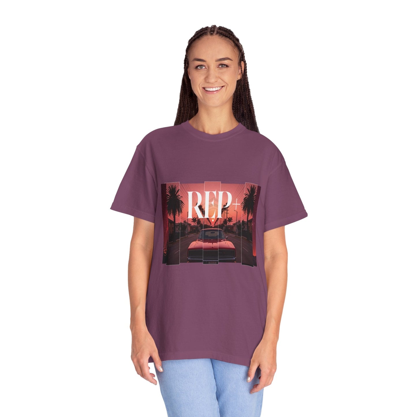 REP+ Retro Muscle Car Sunset Synthwave Streetwear Tee