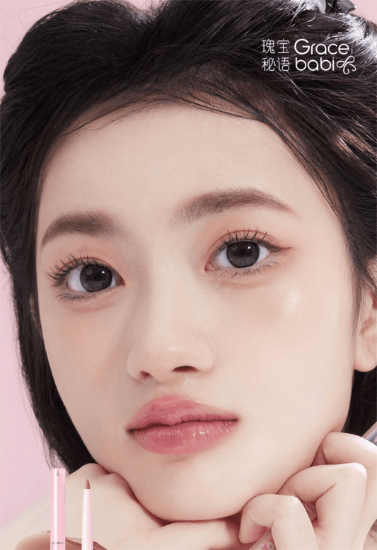 Matte pink nude lip liner look on lips for defined, blended plumping effect