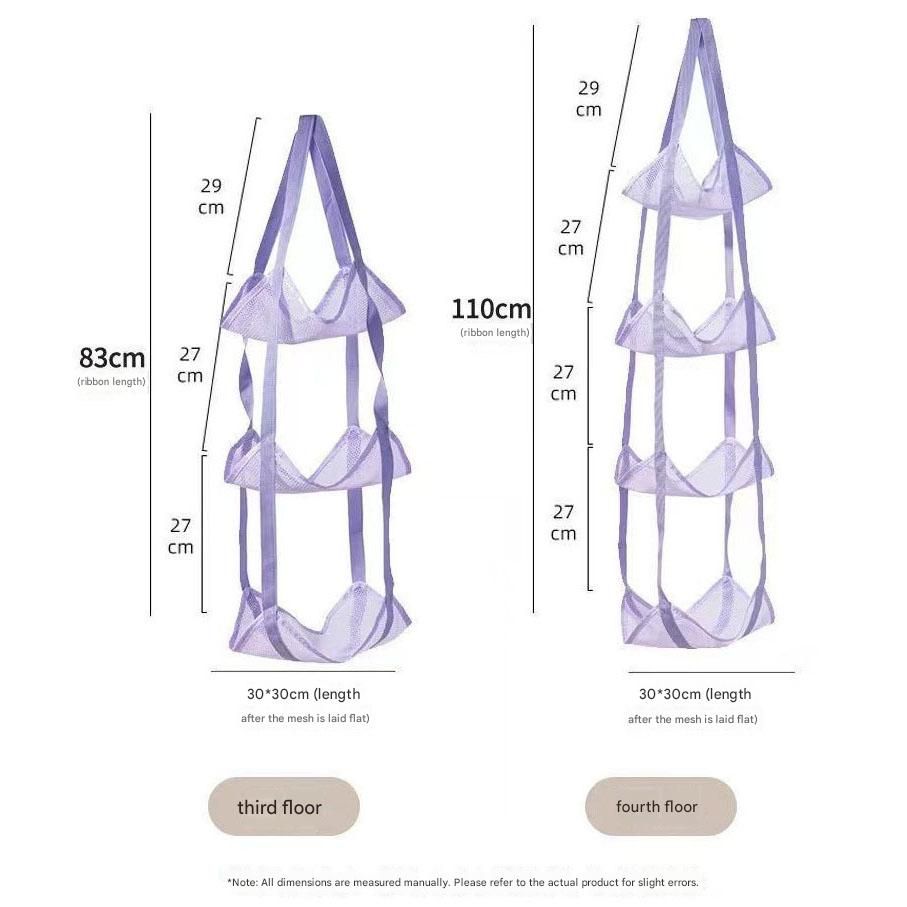 Grey 3-Layer + 4-Layer Hanging Mesh Storage Bag Set for Balls Toys and Sports Gear