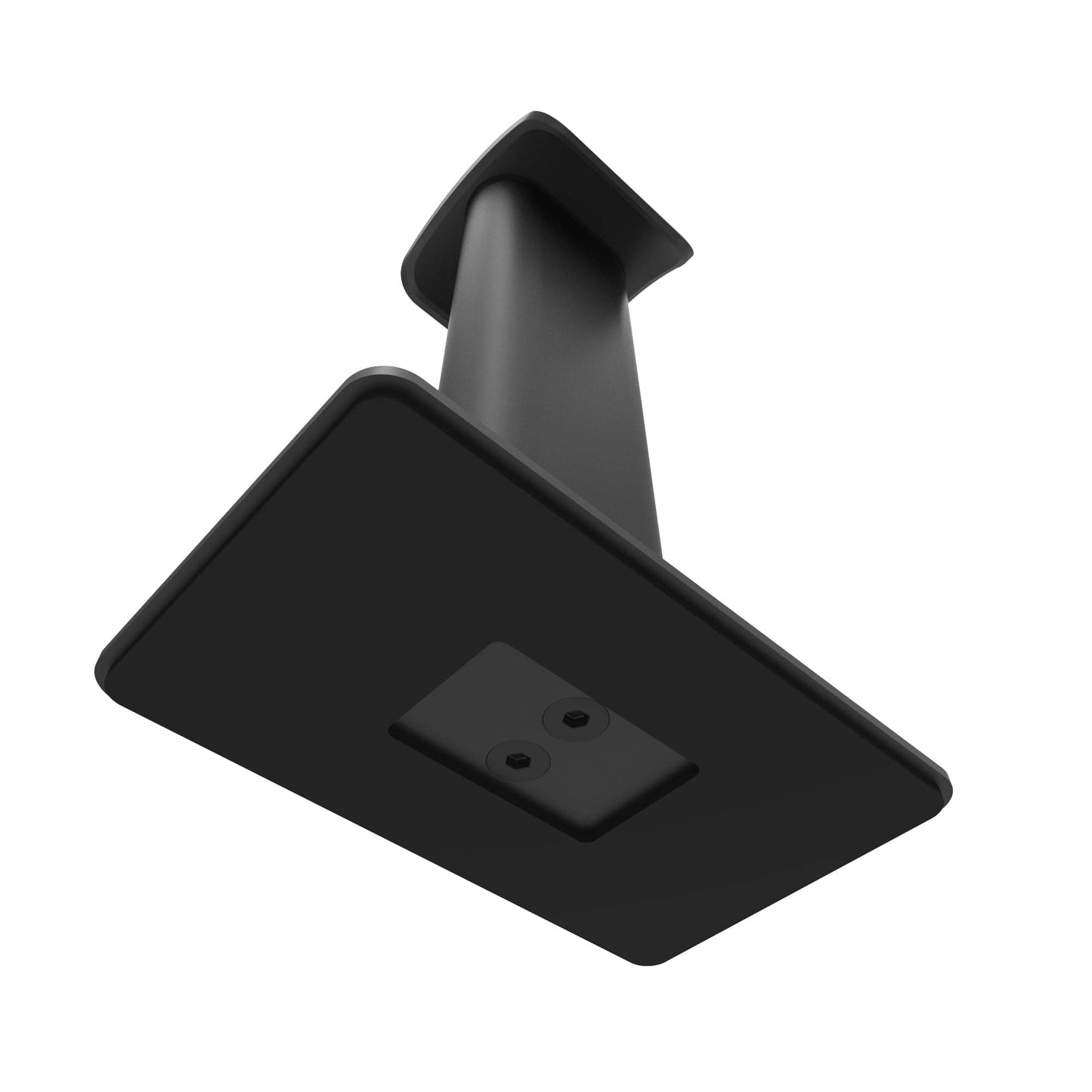 Black headphone stand base with mount plate and two screw holes