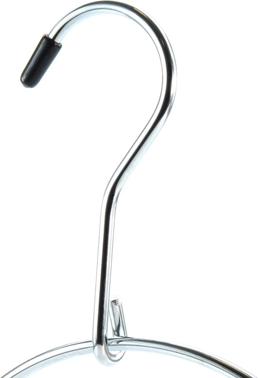Chrome ring belt hanger with black grip and curved hook bar