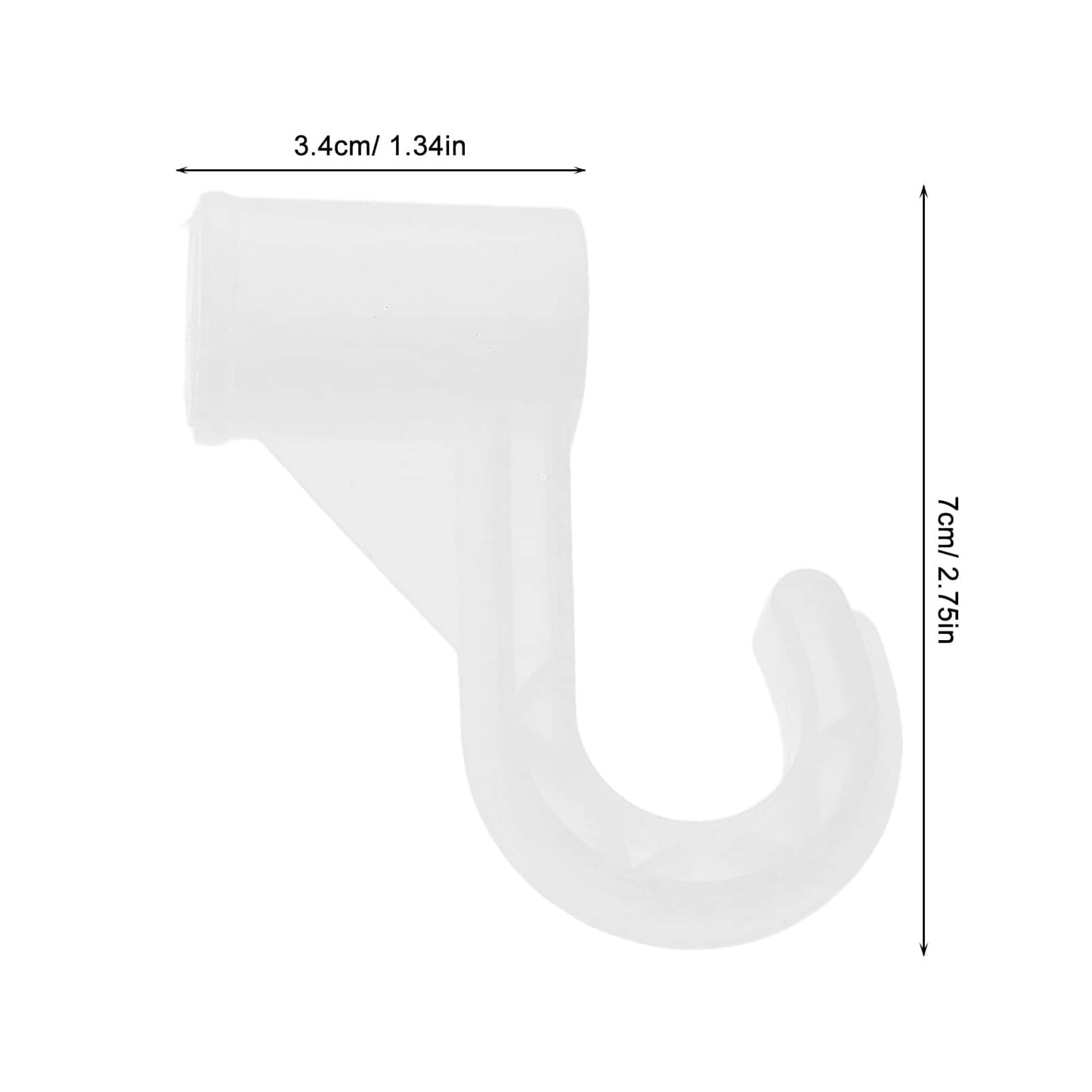 White U-shaped closet pole bracket hook, about 3.4 cm wide and 7 cm tall