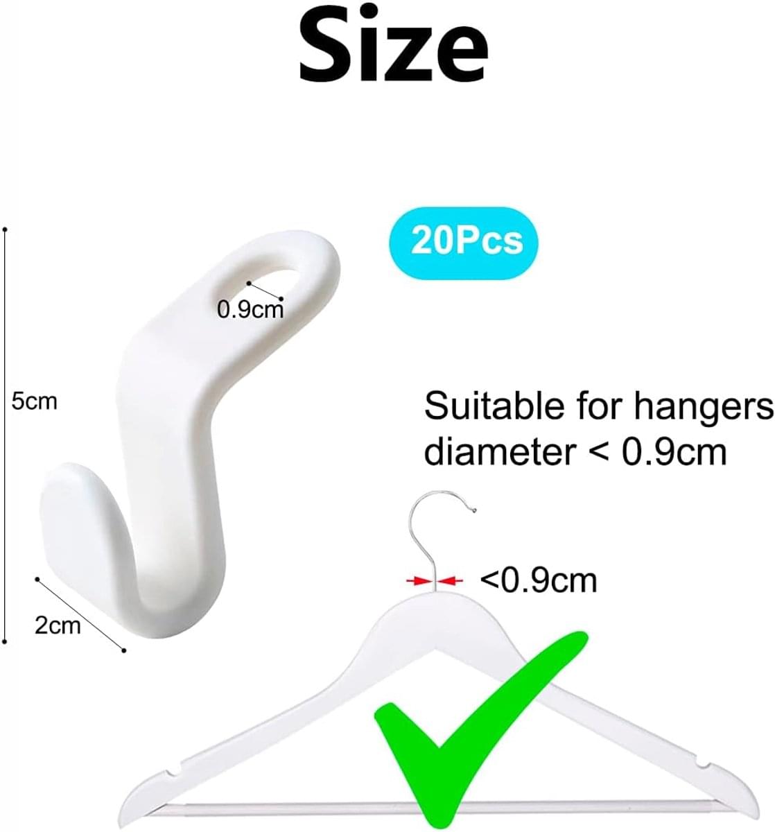 White hanger connecting hooks, 20-pack, for hanger diameters under 0.9 cm