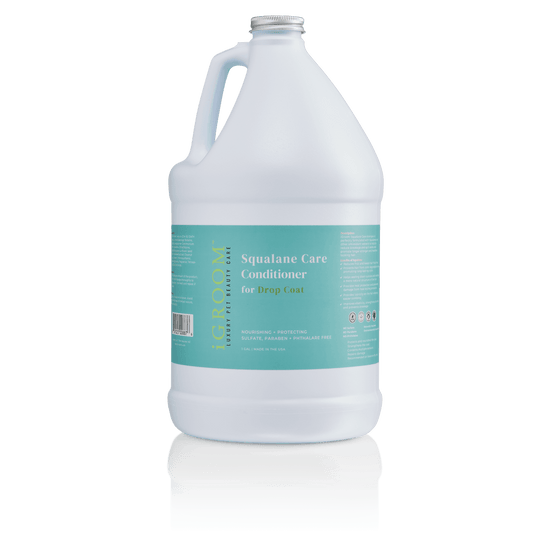 iGroom Squalane Care Conditioner for Drop Coat white bottle with teal label