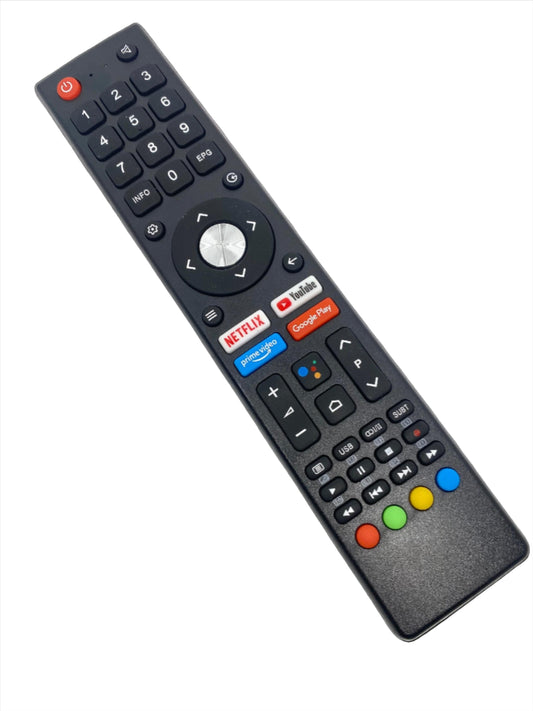 Black TV remote control with button keypad, volume and Netflix shortcut buttons
