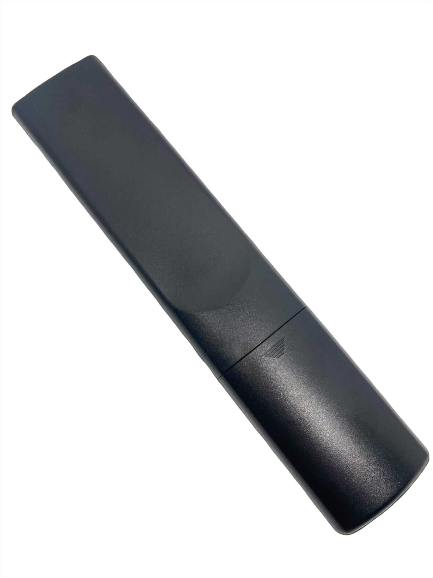 Matte black TV remote control back with smooth finish and ventilation grille