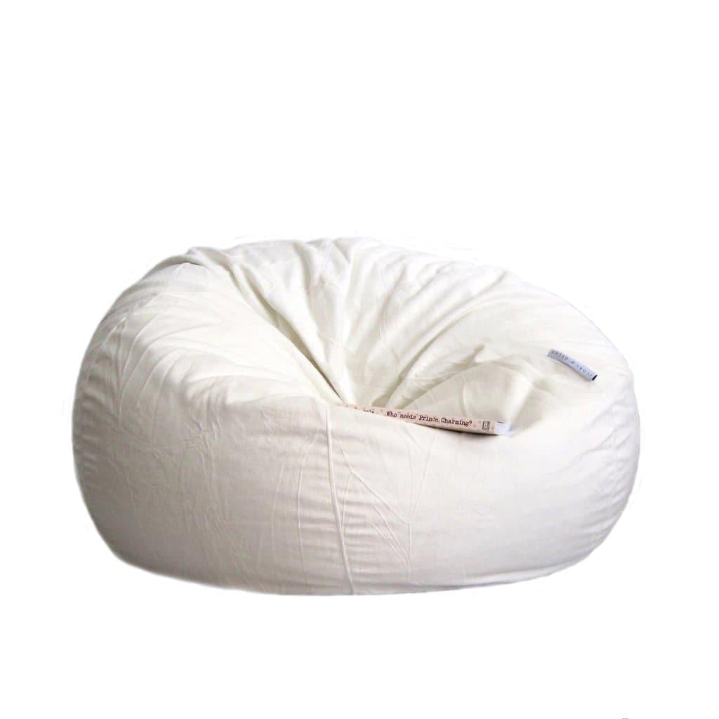 White bean bag with side seam stitching and interior tag detail