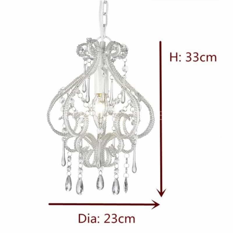 White chandelier size: 33cm height, 23cm diameter