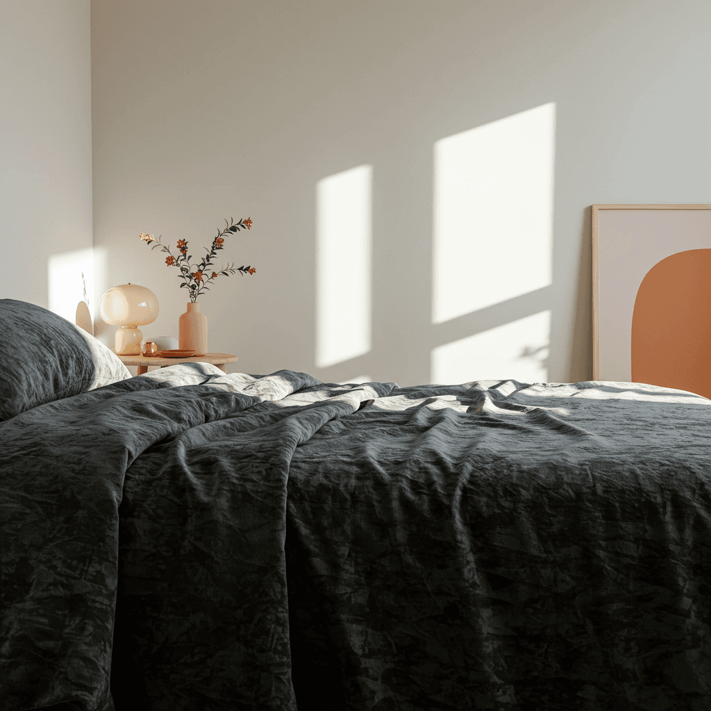 Charcoal fur velvet quilt cover spread on bed with visible fur texture