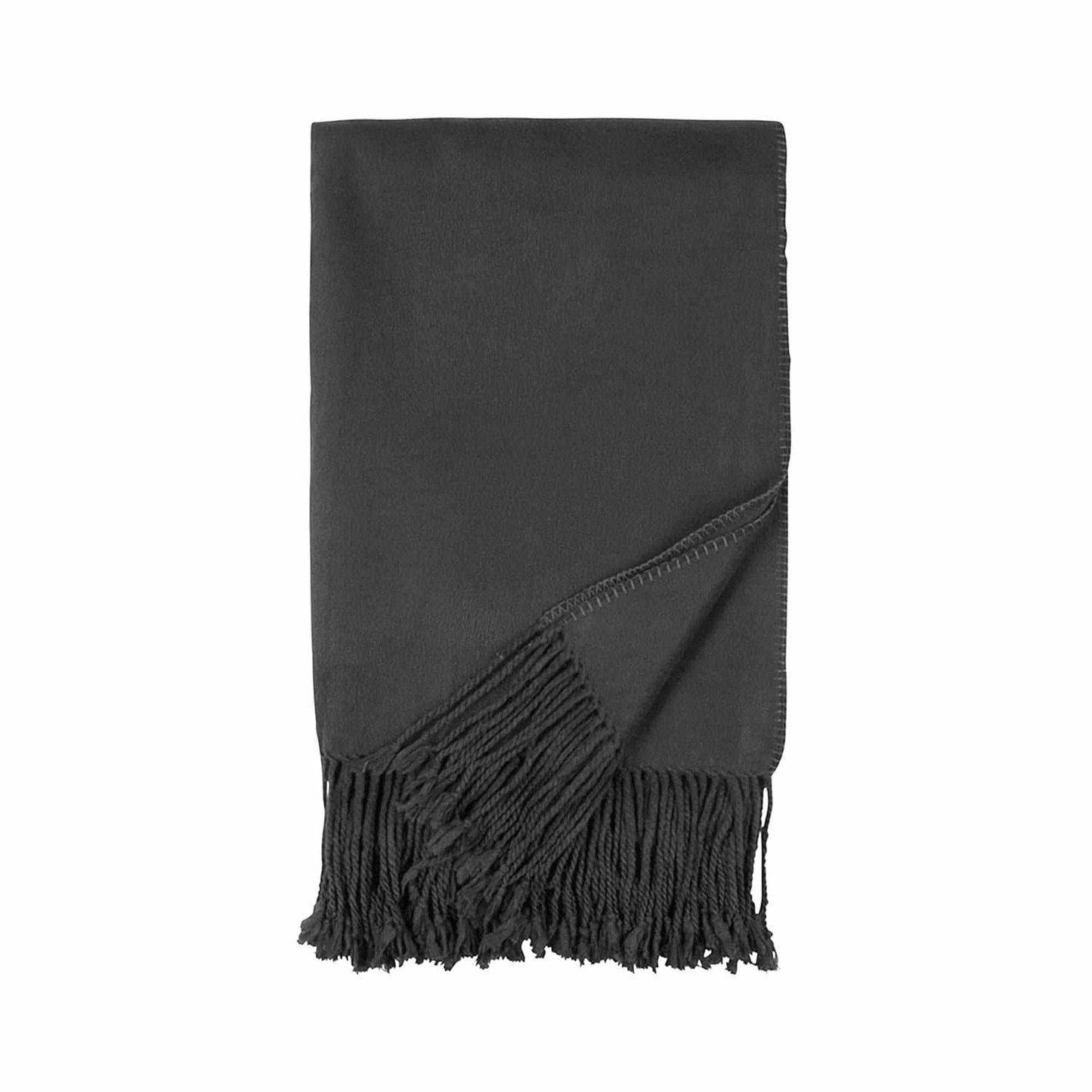 Charcoal bamboo throw blanket folded with long fringe tassels