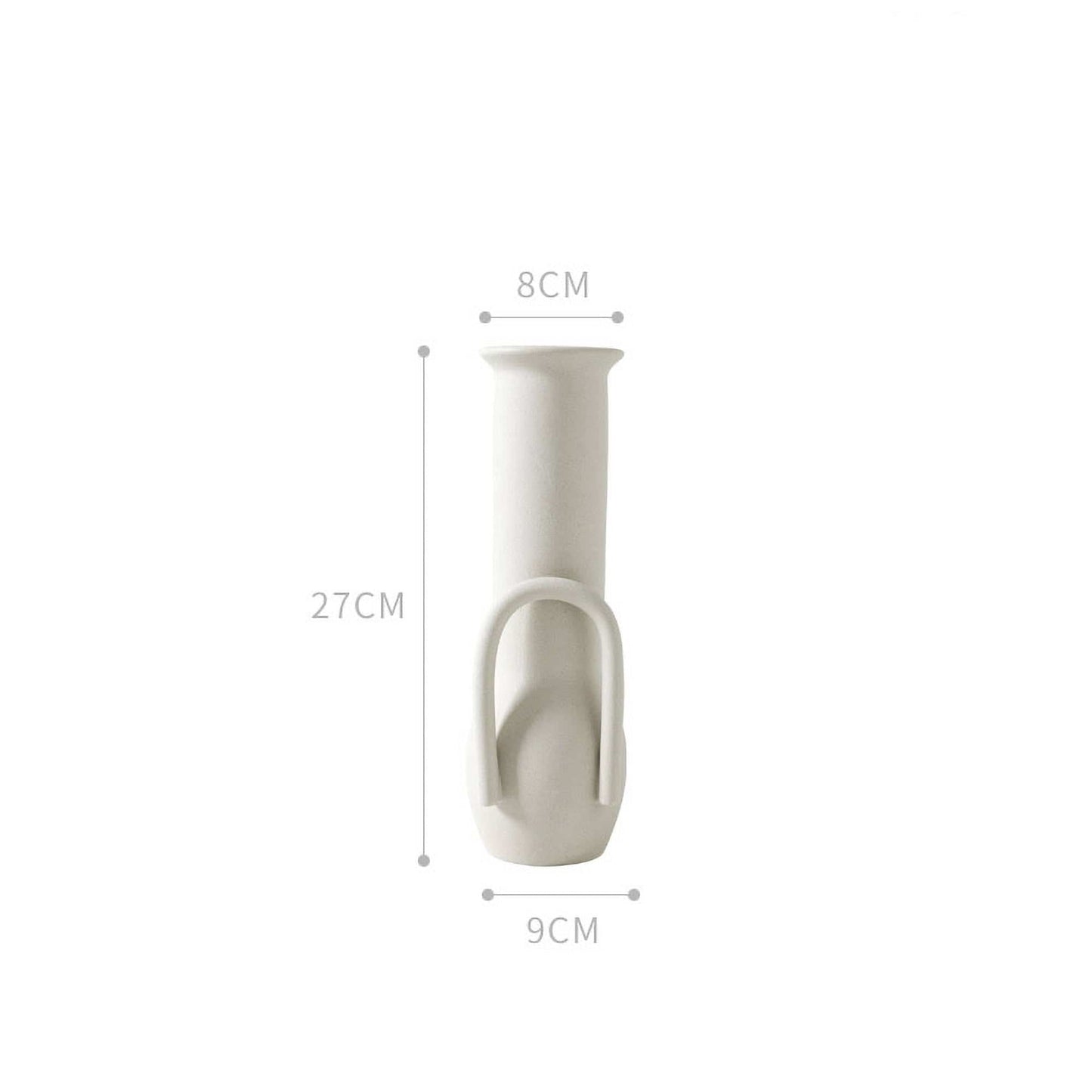 Ceramic vase dimensions: 8cm wide, 27cm tall, 9cm base
