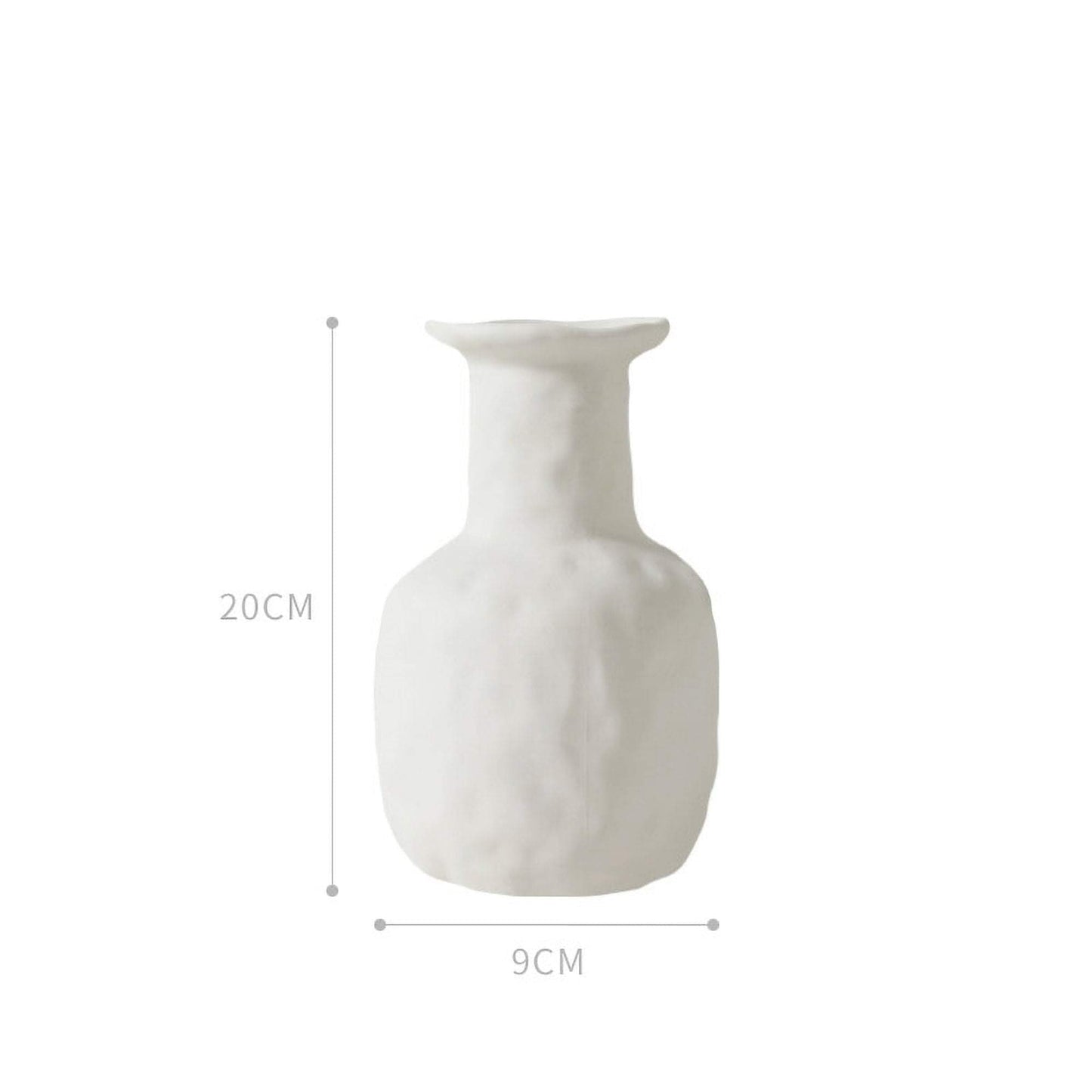 White ceramic vase, approx. 20cm tall and 9cm wide (size marks shown).
