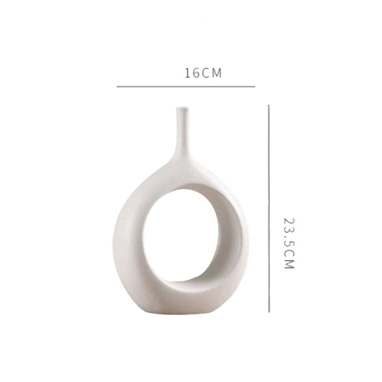 Cream ceramic vase dimensions 16cm wide and 13.5cm high, circular ring cutout