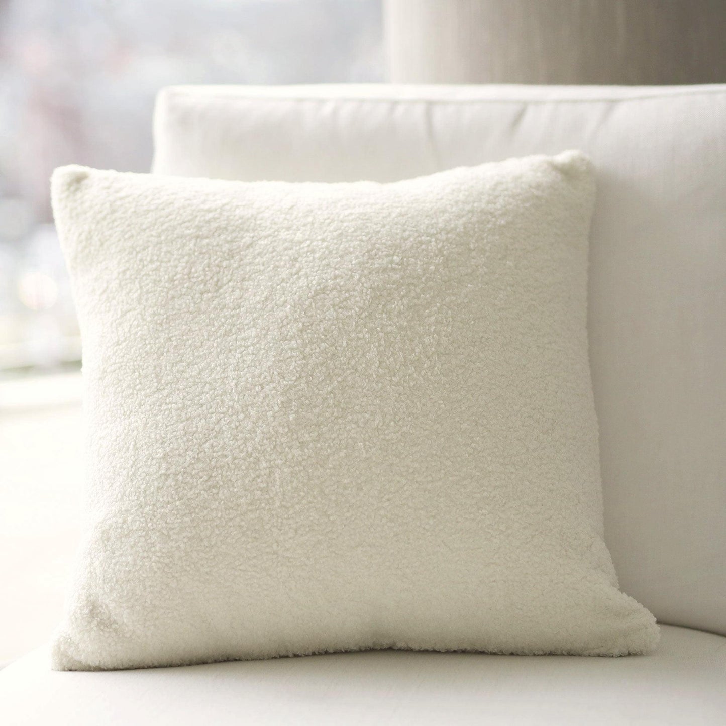French white boucle teddy cushion cover, soft textured square pillow
