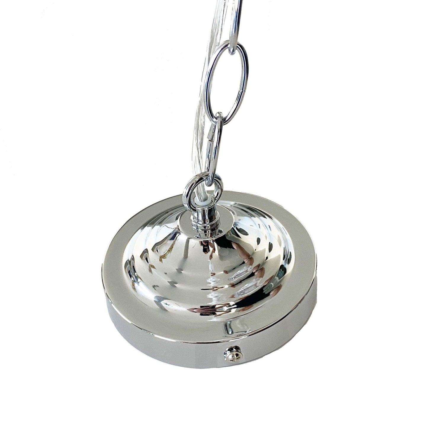 Chrome ceiling canopy with hanging chain for pendant light