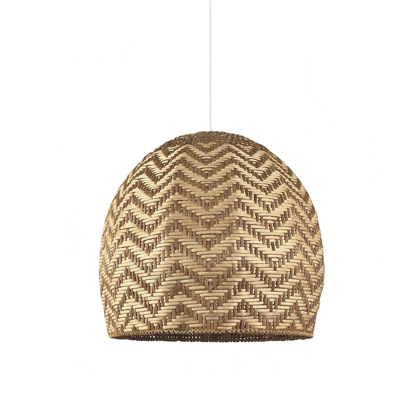 Rattan cane pendant light dome shade with natural cane weave pattern