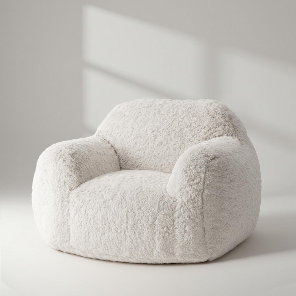 White plush chair cover, rounded seat and armrests, cover only.