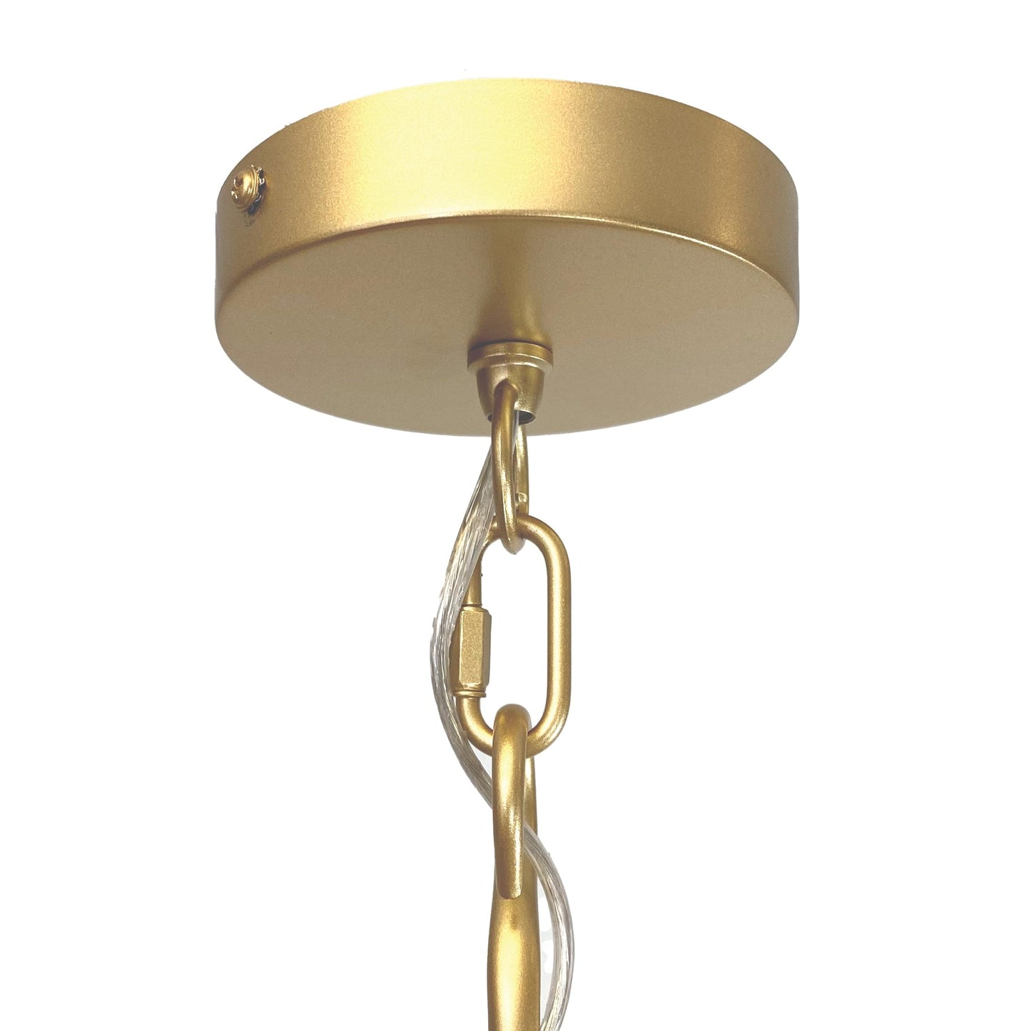 Gold ceiling canopy with hanging chain links for cone pendant light