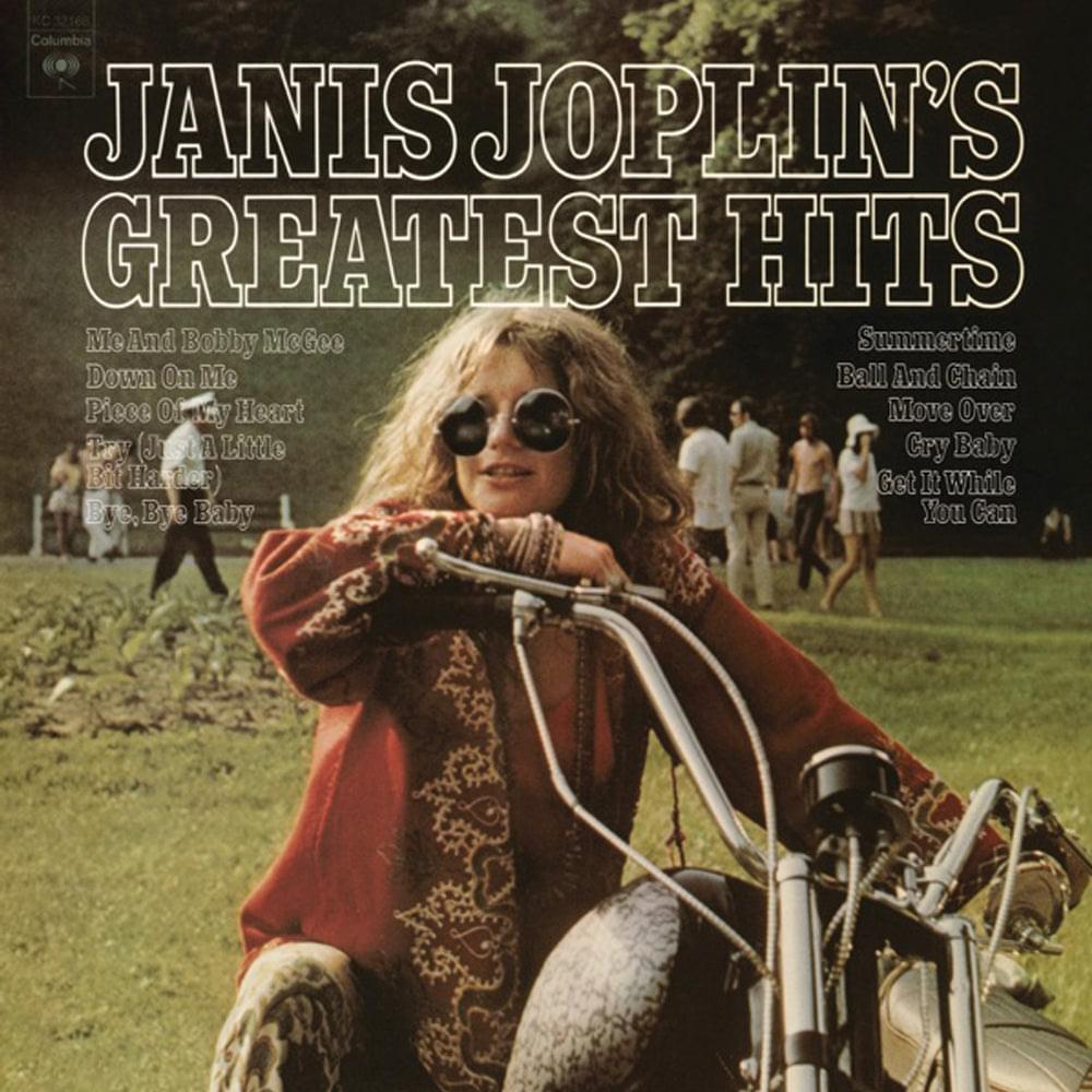 Vinyl album cover for Janis Joplin's Greatest Hits, with portrait and title text