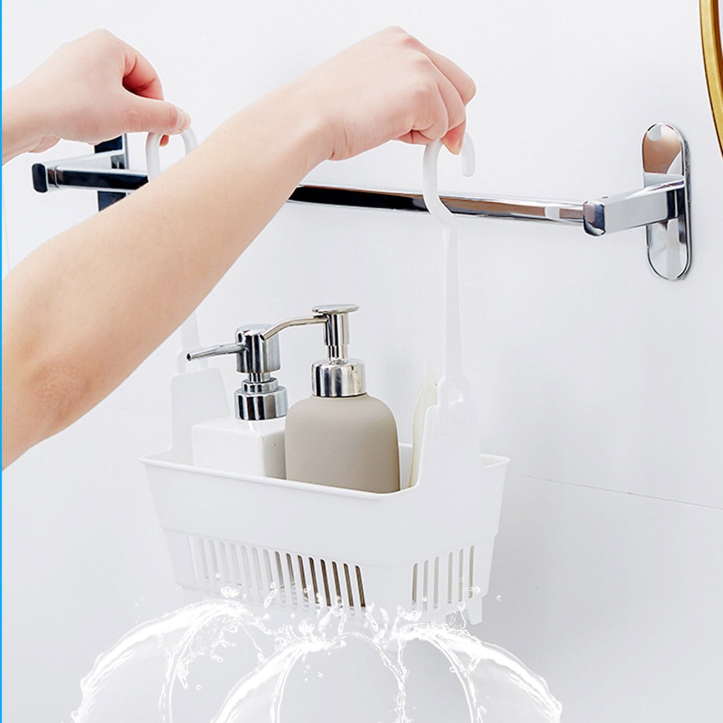JWDX Rack Clearance, Sundries Hanging Basket Storage Drain Bag Shower Baskets with Hook Organizer As shown