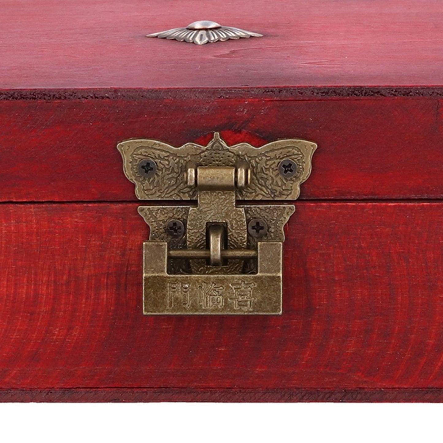 Antique jewelry box front clasp with ornate metal lock plate
