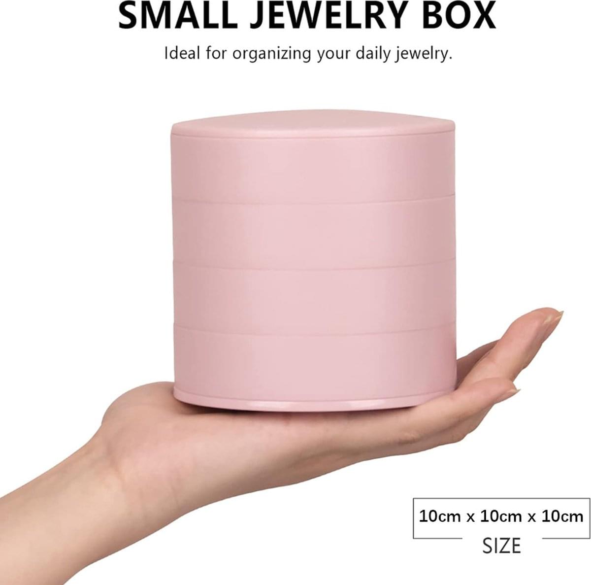 Pink small round jewelry storage box with removable top lid