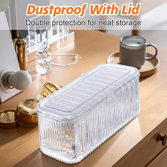 Transparent dustproof jewelry organizer with lid for neat, travel-friendly storage