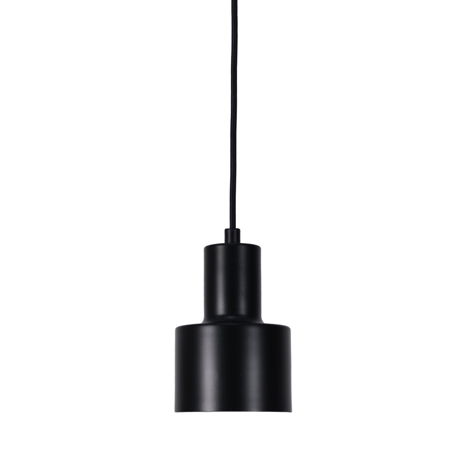 Black metal cylindrical pendant light shade with hanging cord