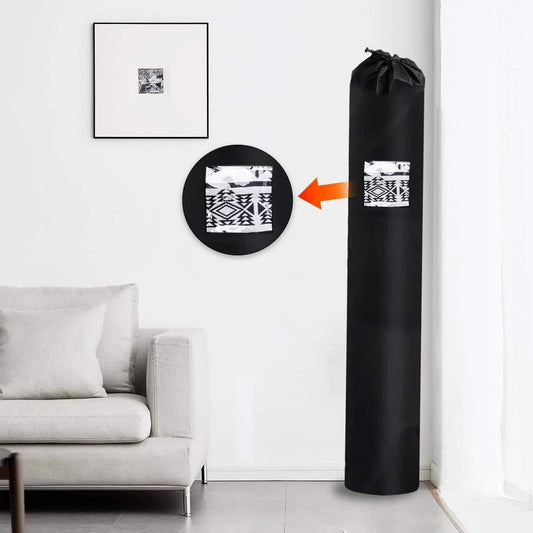 Jumbo rug storage bag, black with PVC window panel and drawstring top