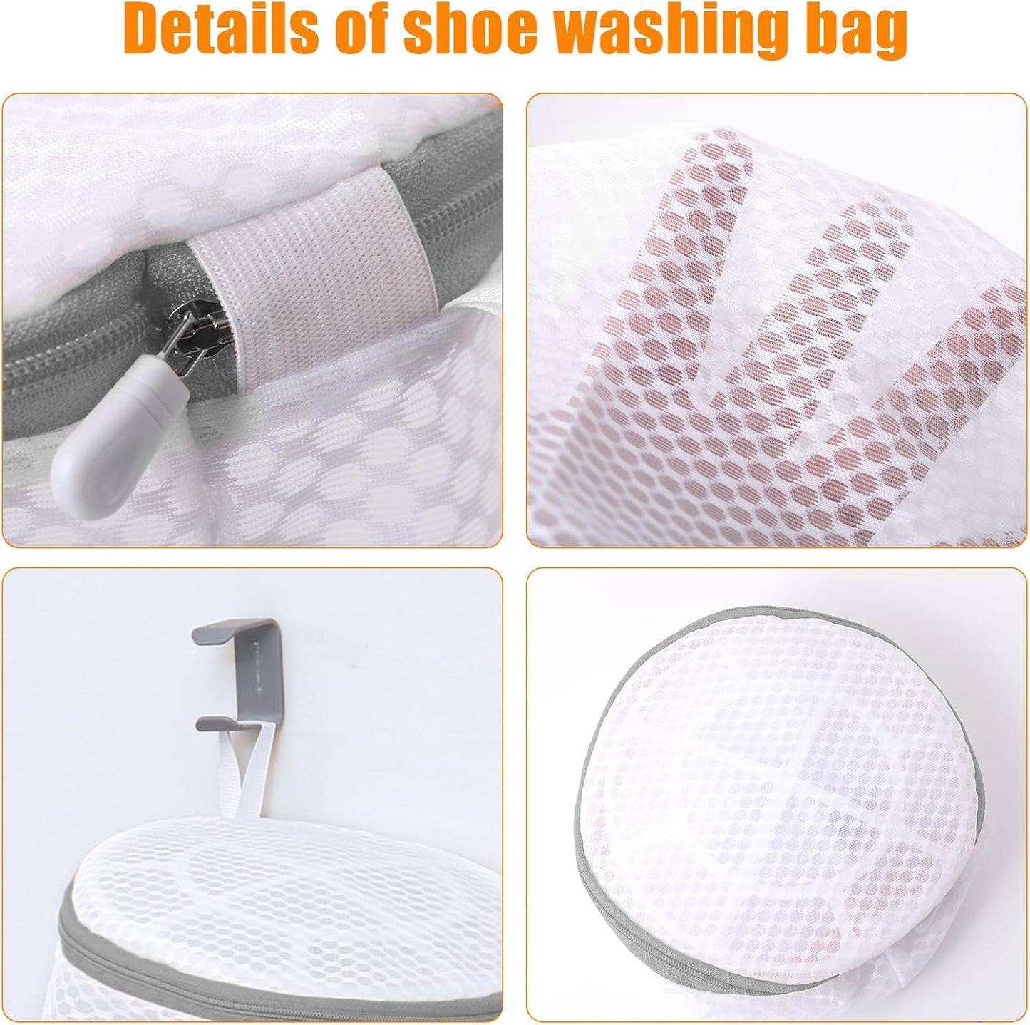 Kimmama Shoe Washing Machine Bag, Shoe Bag for Washing Machine, Mesh Laundry Bags for Sneakers, Footwear, Trainers, Slippers, Honeycomb Net, Grey Zipper, 7x15"